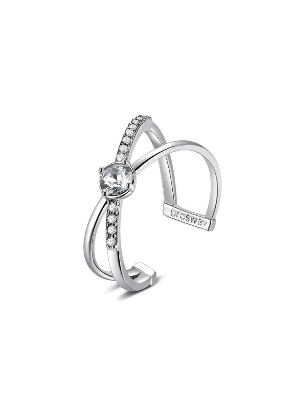 Brosway Affinity Silver-Tone Open Ring With White Crystal Accent